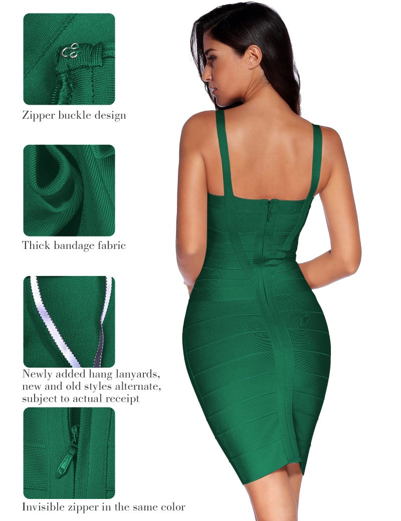 meilun Women's Celebrity Bandage Bodycon Dress Strap Party Pencil Dress(Green,L) - Image 3